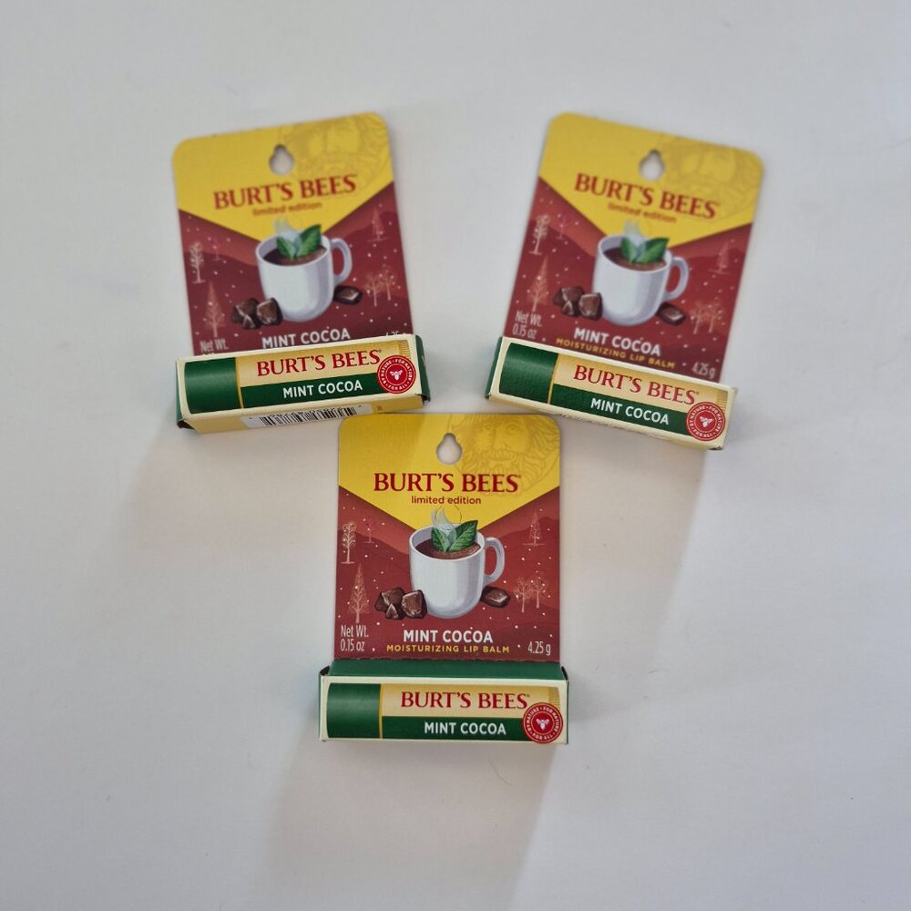 3 Pack Burt's Bee Limited MINT COCOA Moisturizing Lip Balm 0.15 oz 100% Natural